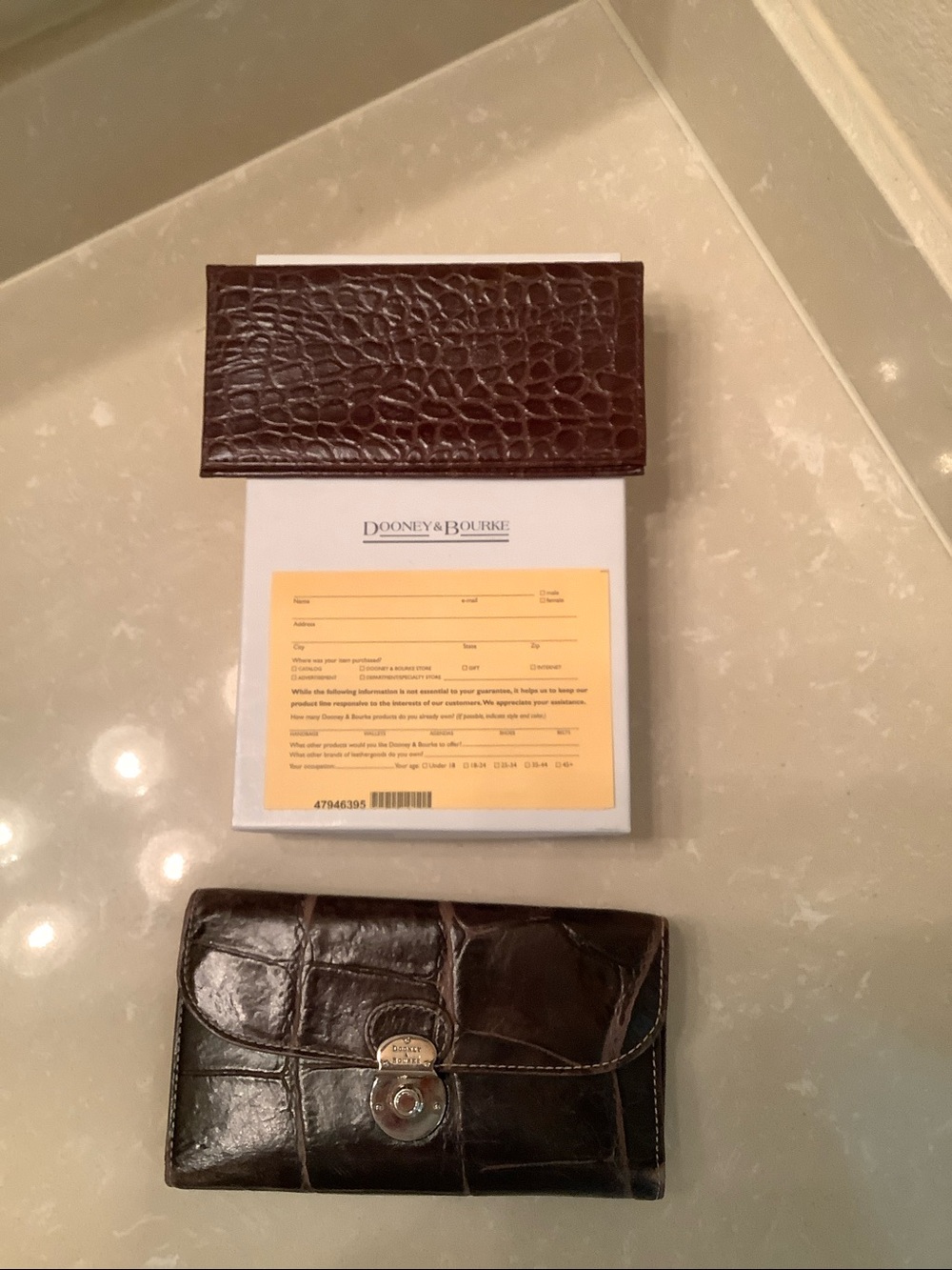 Dooney & Bourke Dark Brown Croc-Embossed Wallet & Checkbook Holder Set